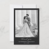 Modern Black Minimalist Photo Wedding サンキューカード (正面)
