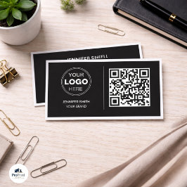 Modern Black Minimalist QR Code Business Design 名刺