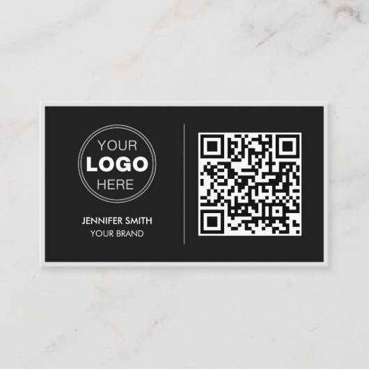 Modern Black Minimalist QR Code Business Design 名刺 (正面)