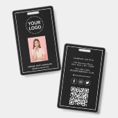 Modern Black Minimalist QR Code Business Employee  バッジ (正面＆裏面)