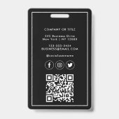 Modern Black Minimalist QR Code Business Employee  バッジ (裏面)