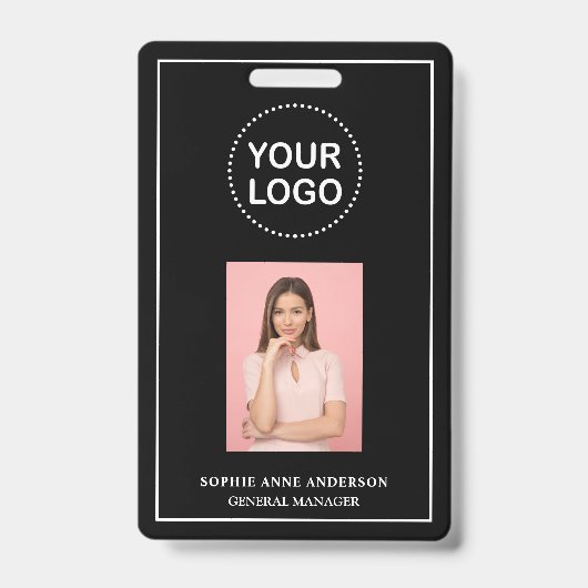 Modern Black Minimalist QR Code Business Employee  バッジ (正面)