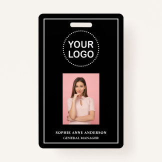 Modern Black Minimalist QR Code Business Employee  バッジ