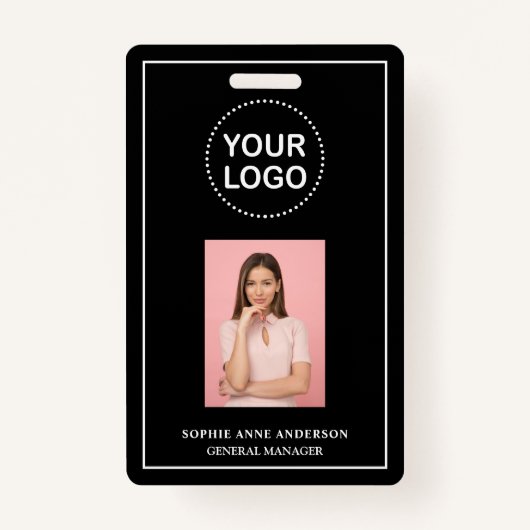 Modern Black Minimalist QR Code Business Employee  バッジ (正面)