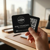 Modern Black Minimalist QR Code Social Media スクエア名刺