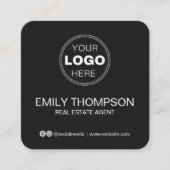 Modern Black Minimalist QR Code Social Media スクエア名刺 (正面)