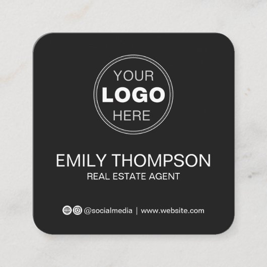 Modern Black Minimalist QR Code Social Media スクエア名刺 (正面)