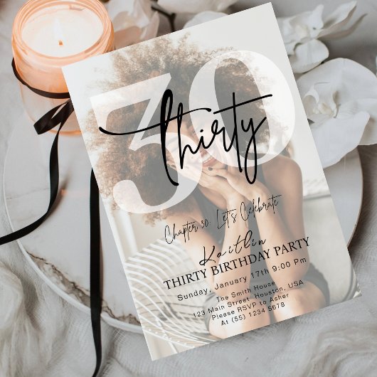 Modern Black Minimalist Thirty 30th Birthday Party 招待状