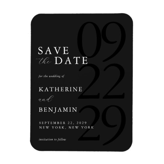 Modern Black Minimalist Wedding Save the Date マグネット (縦)