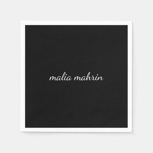 Modern Black Monogram Script Design スタンダードカクテルナプキン (正面)