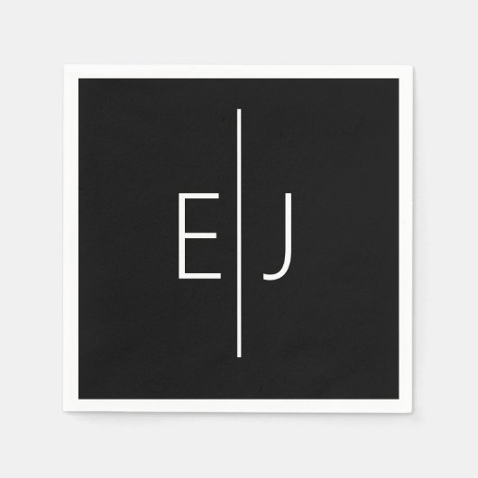 Modern Black Name Initials  スタンダードカクテルナプキン (正面)