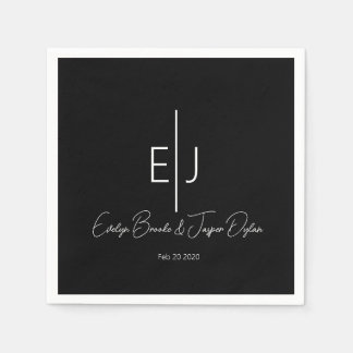 Modern Black Name Initials Paper Plate スタンダードカクテルナプキン