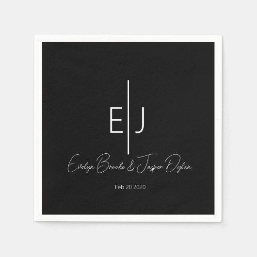 Modern Black Name Initials Paper Plate スタンダードカクテルナプキン (正面)