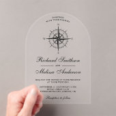 Modern Black Nautical Compass Wedding アクリル招待状 (インサイチュ (ポータブル))