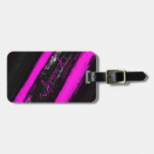 Modern black neon pink brushstrokes monogram lugga ラゲッジタグ (正面横)