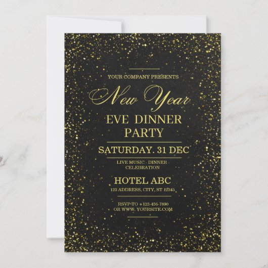 Modern Black New Year’s Eve Party Invitation (正面)