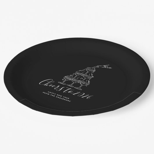 Modern Black New Years Eve Party Paper Plate ペーパープレート (アングル)