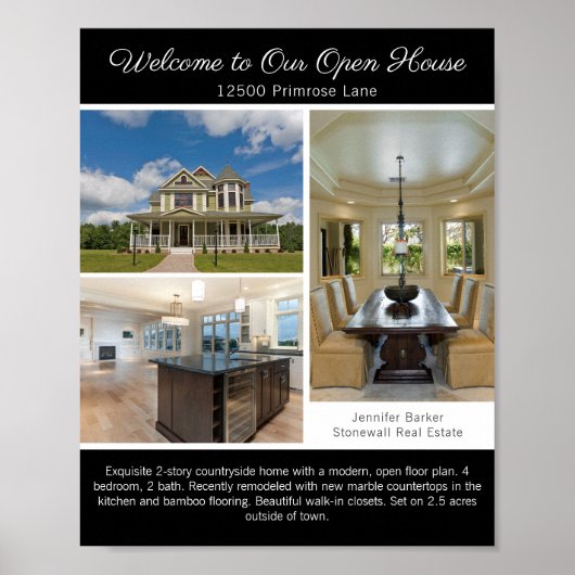 Modern Black Open House Welcome Real Estate Photo ポスター (正面)
