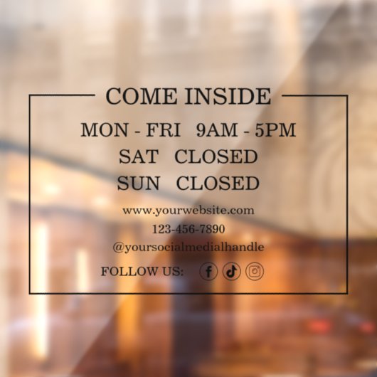 Modern Black Opening Hours Business Window Cling ウィンドウサイン (シート2)