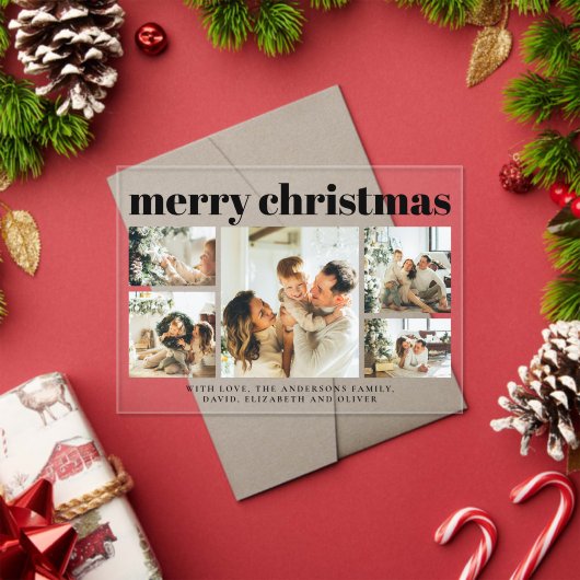 Modern Black Photo Collage Christmas Holiday  Card アクリル招待状 (インサイチュ (クリスマス))