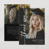 Modern Black Photo Graduation サンキューカード (正面/裏面)