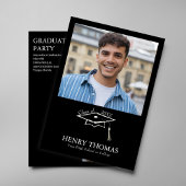 Modern Black Photo Graduation Party Announcement 招待状