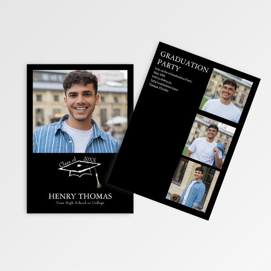 Modern Black Photo Graduation Party Announcement 招待状