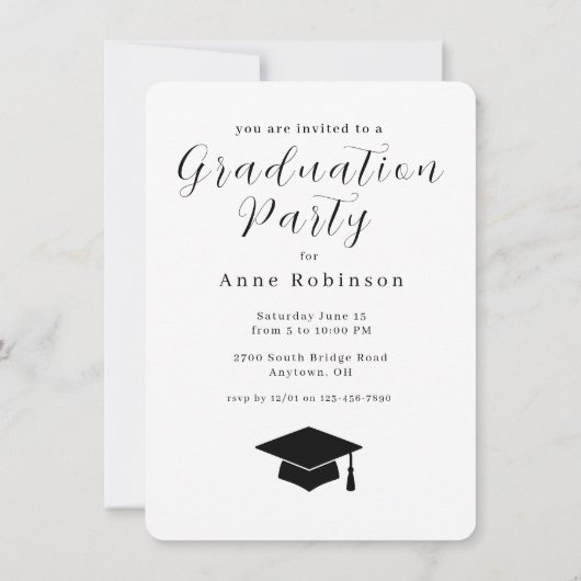 Modern Black Photo Graduation Party Invitation 招待状 (裏面)