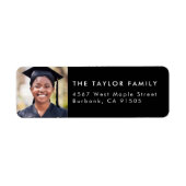 Modern Black Photo Graduation Return Address ラベル (正面)