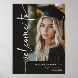 Modern Black Photo Graduation Welcome Sign ポスター