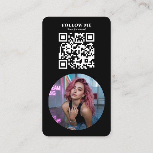 Modern Black Photo QR Code Social Media Influencer 名刺 (裏面)