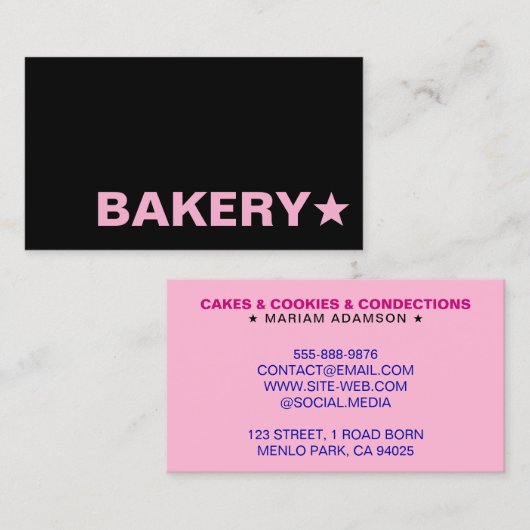 Modern Black & Pink Color | Customizable Bakery 名刺 (正面/裏面)