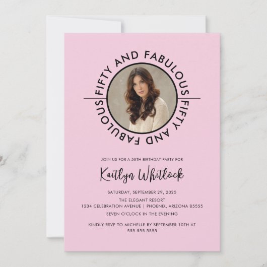 Modern Black Pink Fifty and Fabulous Party 招待状 (正面)