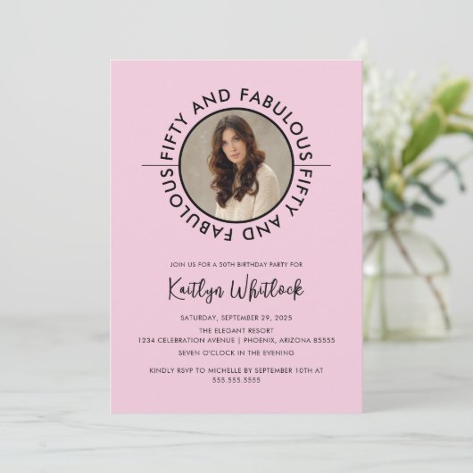 Modern Black Pink Fifty and Fabulous Party 招待状 (スタンド正面)