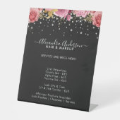 Modern Black Pink Floral Diamonds Glitter Price 台座サイン (正面)