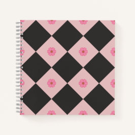Modern Black & Pink Floral Geometric Notebook ノートブック