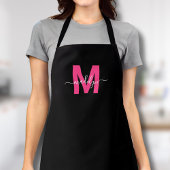 Modern Black Pink Monogram Initial Name エプロン
