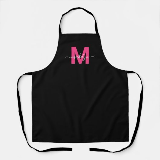 Modern Black Pink Monogram Initial Name エプロン (正面)