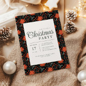 Modern Black Poinsettia Christmas Party Invitation 招待状