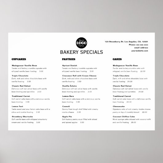 Modern Black Professional Restaurant Logo Menu ポスター (正面)