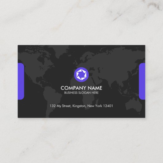 Modern Black & Purple World Map Corporate 名刺 (裏面)