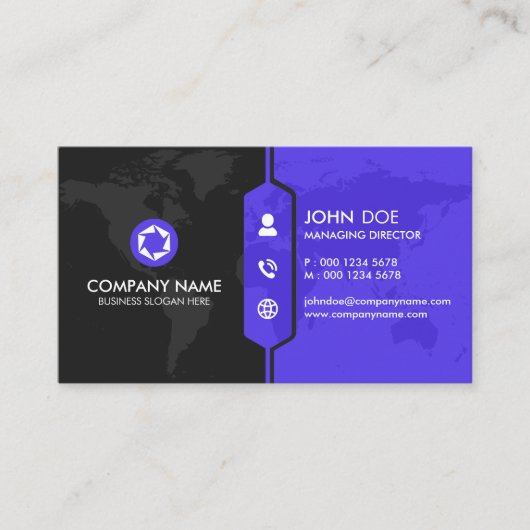 Modern Black & Purple World Map Corporate 名刺 (正面)
