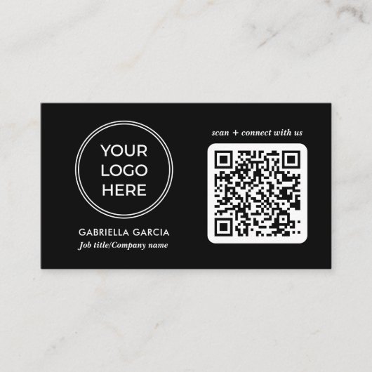 Modern Black QR Code Logo Business Card 名刺 (正面)
