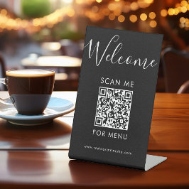 Modern Black QR Code Menu Welcome Scan Me 台座サイン