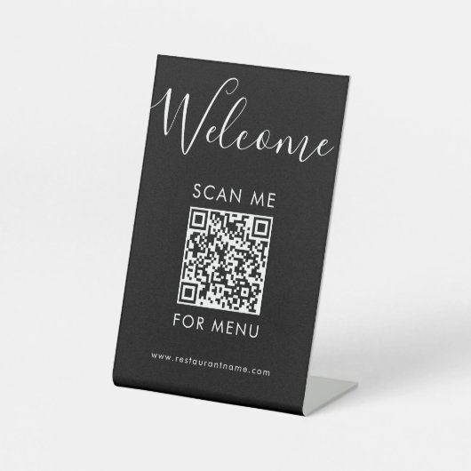 Modern Black QR Code Menu Welcome Scan Me 台座サイン (正面)