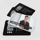 Modern Black QR Code Photo Contact Card 名刺