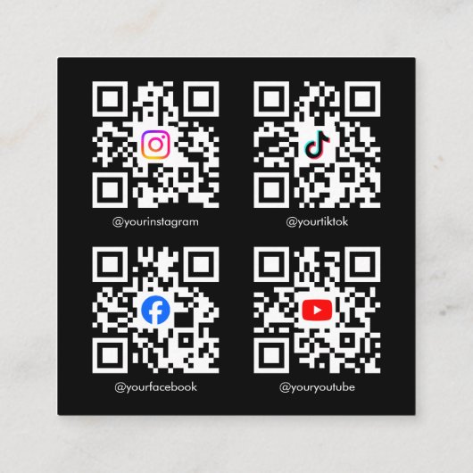 Modern Black QR Code Photo Grid Content Creator スクエア名刺 (裏面)