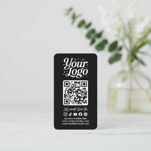 Modern Black QR Code Social Media Icons Logo Photo 名刺 (スタンド正面)