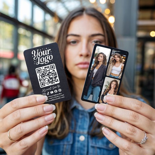 Modern Black QR Code Social Media Icons Logo Photo 名刺