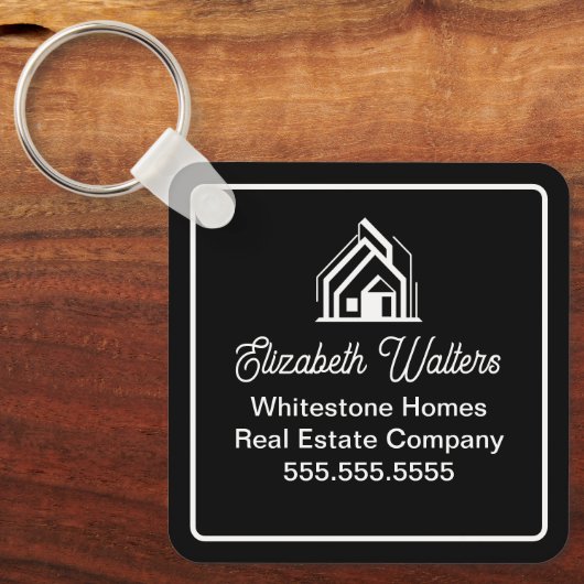 Modern Black Real Estate Company Custom Realtor キーホルダー (正面)